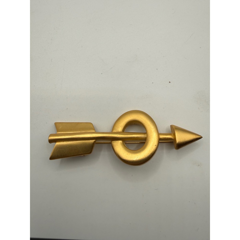 Vintage Gold Tone Arrow and Circle Brooch Modernist Geometric Pin Matte Finish
